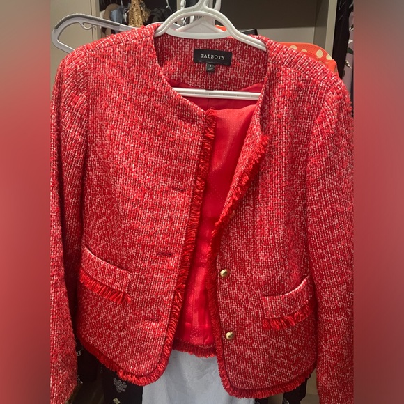 Red Talbots Tweed Blazer. Worn once, great condition. Size 2. - Picture 2 of 4